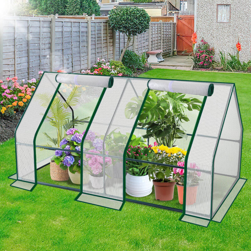 Mini serre de jardin 180L x 90l x 90H cm acier pe haute densité 140 g/m² anti-UV 2 fenêtres avec zip enroulables blanc - Hengda