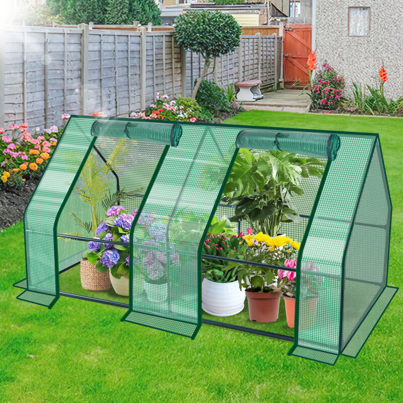 Mini serre de jardin 180L x 90l x 90H cm acier pe haute densité 140 g/m² anti-UV 2 fenêtres avec zip enroulables vert - Hengda