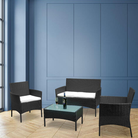 Hengda Mobili da giardino in vetro Set di sedute per balcone Set di mobili da giardino Divano nero