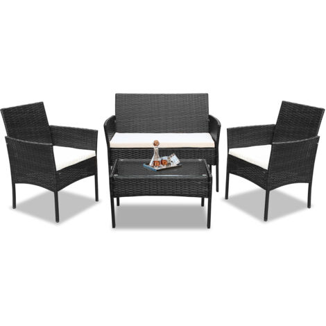 Hengda Mobili da giardino in vetro Set di sedute per balcone Set di mobili da giardino Divano nero