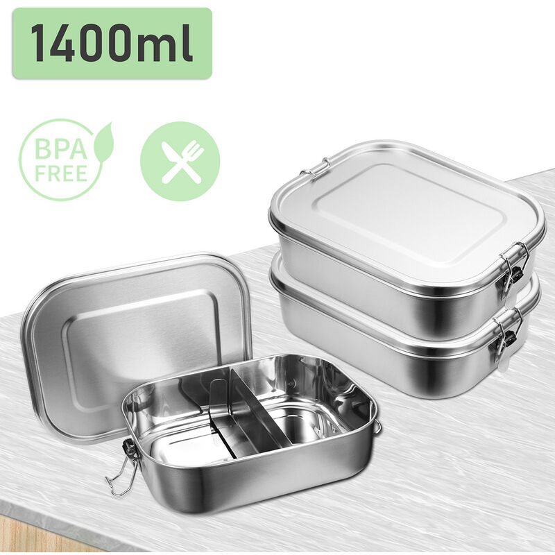 2x 1400ml lunch box inox lunch box inox lunch box maternelle sans bpa - Argent - Hengda