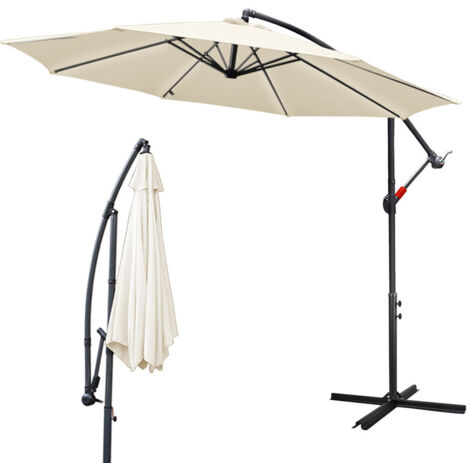 Hengda Ombrellone 300 cm beige - con manovella e supporto - protezione UV idrorepellente pieghevole - ombrellone da spiaggia ombrellone da mercato