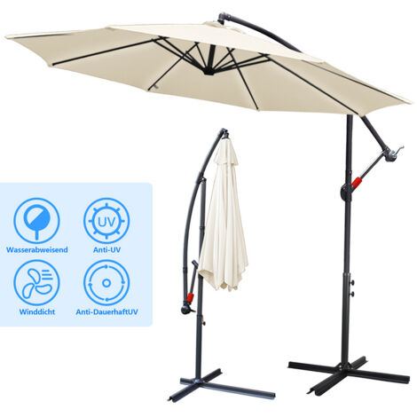 Hengda Ombrellone 300 cm beige - con manovella e supporto - protezione UV idrorepellente pieghevole - ombrellone da spiaggia ombrellone da mercato