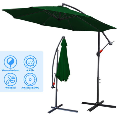 Hengda Ombrellone a sbalzo 300cm - ombrellone a sbalzo, parasole, ombrellone da giardino - verde