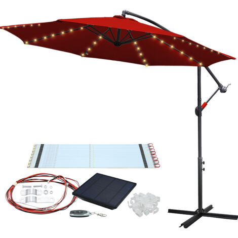 Hengda Ombrellone con LED 300 cm ombrellone da spiaggia ombrellone da giardino ombrellone da patio rotondo UV30+, rosso