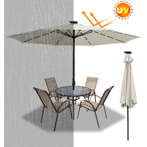 Hengda Ombrellone con LED 350 cm ombrellone da giardino ombrellone da balcone rotondo funzione tilt idrorepellente ruotabile a 360° Beige