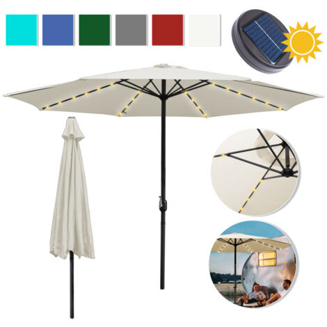 Hengda Ombrellone con LED 350 cm ombrellone da giardino ombrellone da balcone rotondo funzione tilt idrorepellente ruotabile a 360° Beige