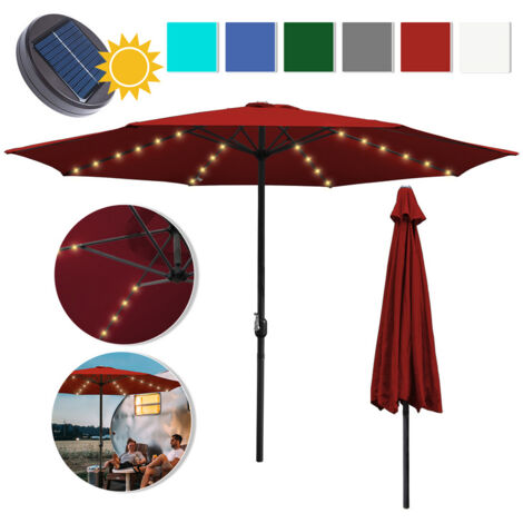 Hengda Ombrellone con LED, 350 x 350 cm, UPF 30+, ombrellone rotondo, funzione inclinazione, idrorepellente, rosso