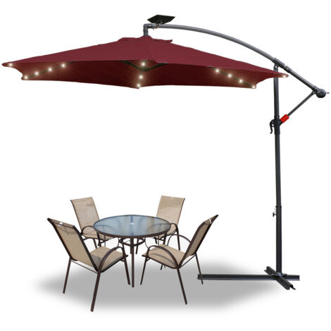 Hengda Ombrellone con LED e copertura protettiva con manovella resistente alle intemperie 300 cm x 300 cm acciaio poliestere rosso