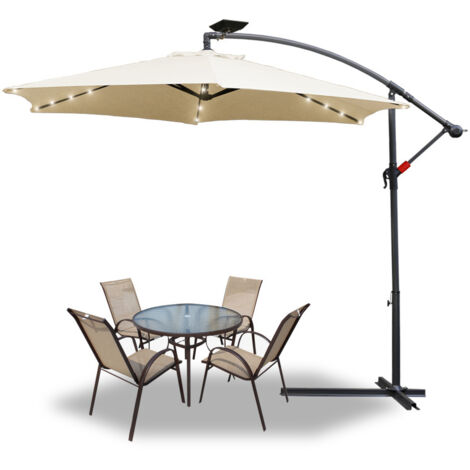 Hengda Ombrellone con LED e copertura protettiva, ombrellone a sbalzo 300 cm - ombrellone a sbalzo, parasole, ombrellone da giardino - beige