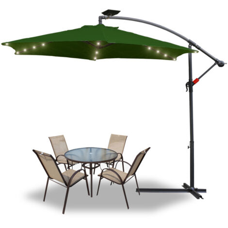 Hengda Ombrellone con LED e copertura protettiva, ombrellone a sbalzo Ø 300 cm, protezione solare, protezione UV, facile da aprire e chiudere, verde