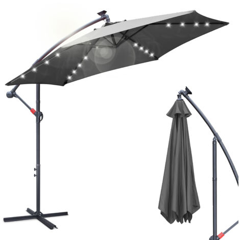Hengda Ombrellone con LED Grande ombrellone a sbalzo con manovella ruotabile a 360° per patio, balcone protezione solare, grigio