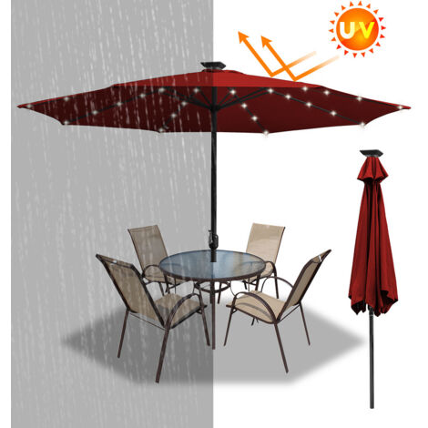 Hengda Ombrellone con LED Ombrellone da giardino pieghevole Ombrellone da spiaggia Ombrellone rotondo idrorepellente rosso 350 x 350 cm
