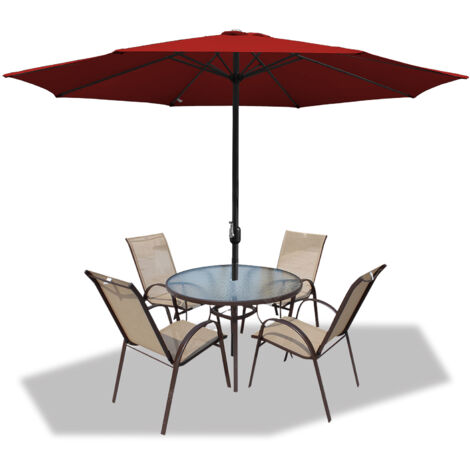 Hengda Ombrellone diritto rotondo Ø350cm - palo centrale in alluminio regolabile e manovella, Rosso, Ombrellone da spiaggia