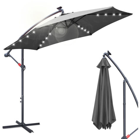 Hengda Ombrellone in alluminio con LED 300 cm con manovella protezione UV 30+ ombrellone da balcone ombrellone da giardino regolabile in altezza (grigio)