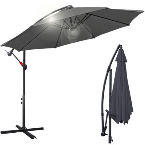 Hengda Ombrelloni in alluminio ombrellone da giardino ruotabile a 360° ombrelloni a semaforo con manovella ombrellone da balcone UV30+ (Ø300 cm, grigio)