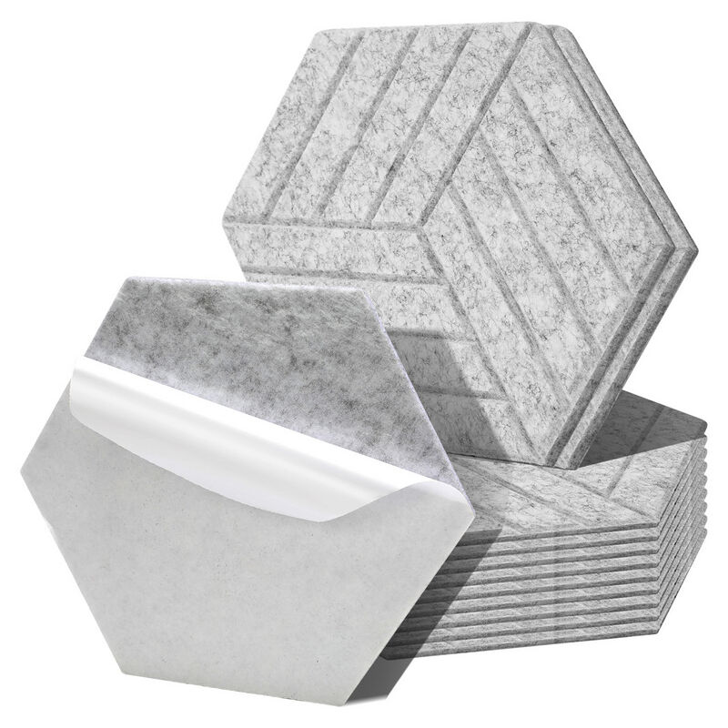 Panneaux acoustiques 12 stuks Hexagonal Stripe Gris clair Auto-Adhésif Haute Densité de Polyester - Hengda
