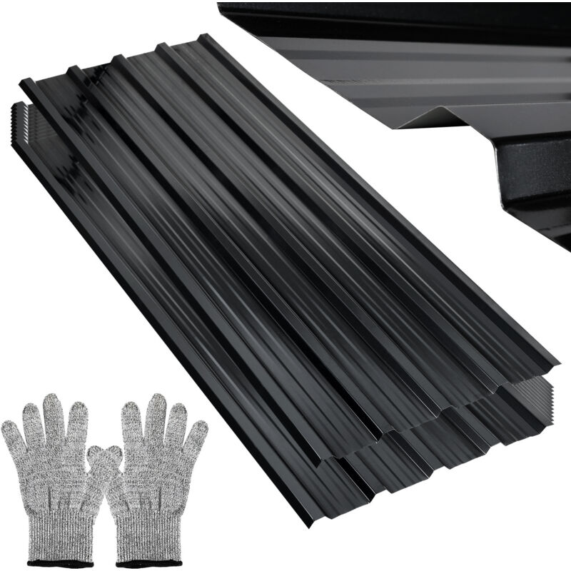 Swanew Panneaux de toiture 7/14/21㎡ Anthracite Tôle en acier galvanisé (36pcs = 21㎡)