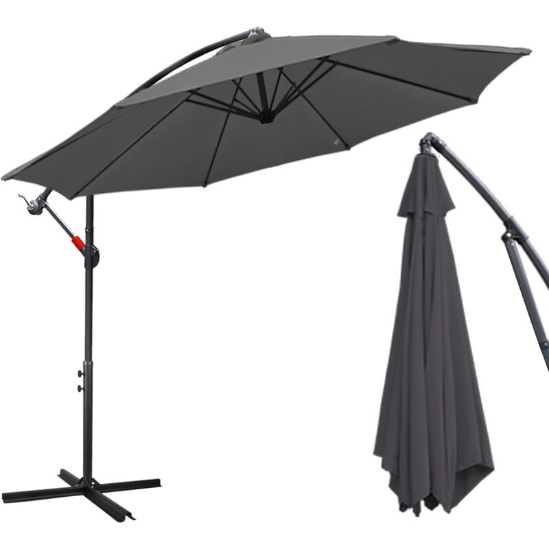 Parasol 350 cm - parasol jardin parasol de balcon Gris - Gris - Hengda