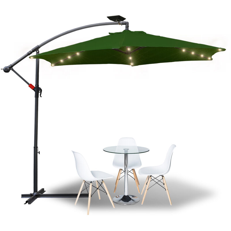 Swanew - 350cm Parasol- parasol jardin, parasol deporté, parasol de balcon avec éclairage LED,vert - vert