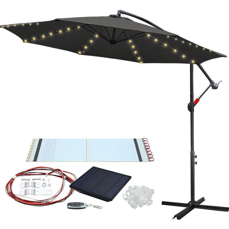 Parasol avec led, 300 x 300 cm, upf 30+, rotation 360°, fonction d'inclinaison, hydrofuge, gris - Hengda