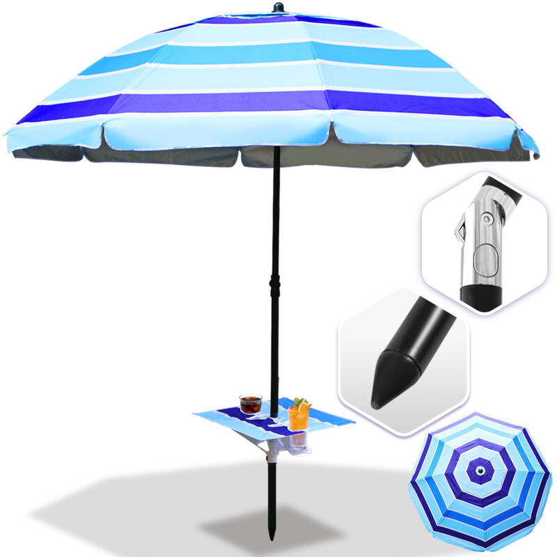 Parasol de plage balcon en aluminium Parasol de jardin avec protection solaire pour Plage de sable/Jardin/Terrasse/Plage, Bleu UV50+ (Ø210 cm), Bleu