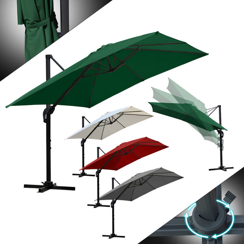 Parasol Déporté Inclinable 3x3M, Parasol de Jardin Extérieur Pliable, Base Croisée Rotatifà 360° Protection UV50+, Vert - Hengda