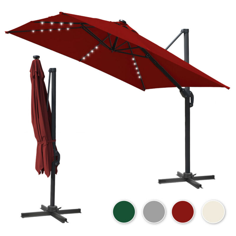 Hengda Parasol Déporté Inclinable 3x3M, Parasol de Jardin Extérieur Pliable, Base Croisée Rotatifà 360° Protection UV50+, LED,Rouge