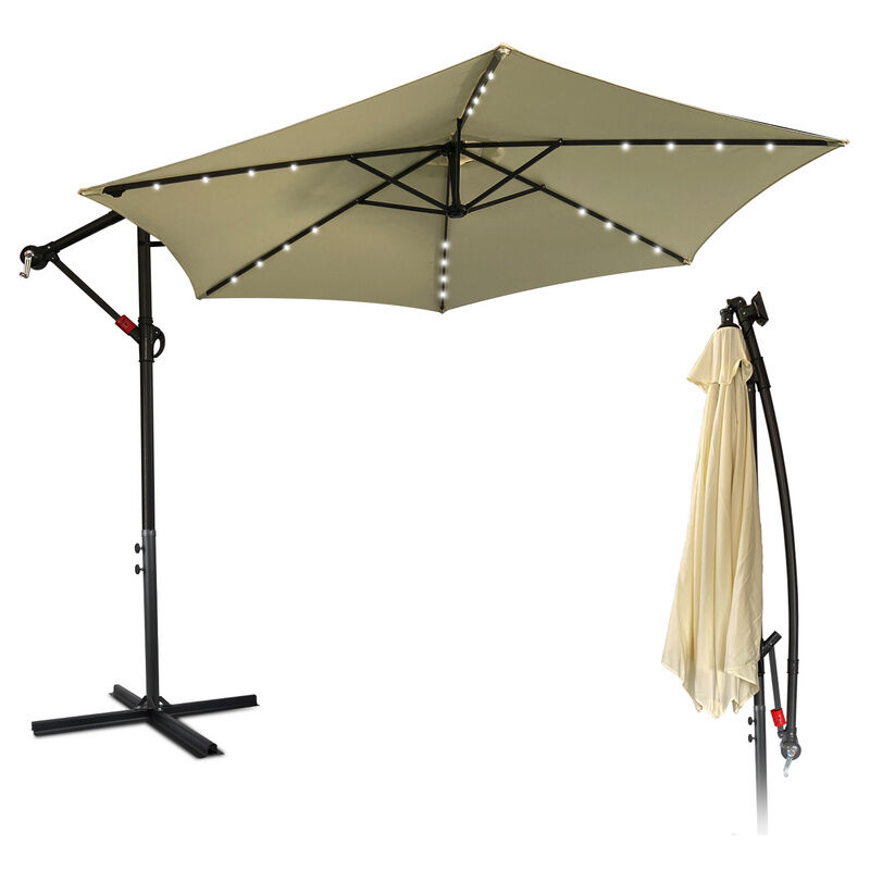 Parasol Deporté Jardin Pavillon de jardin avec éclairage led 350cm - Beige - Hengda