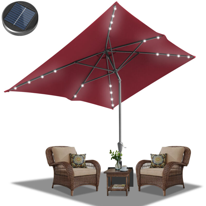Parasol Droit led solaire jardin avec protection uv et fonction inclinable Ø210x140cm Rouge - Hengda