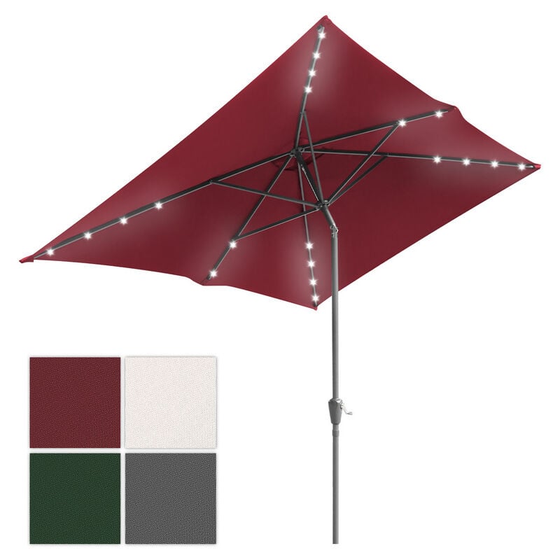Parasol rectangulaire uv jusqu'à UV30+, Inclinable 200x300cm, avec support et led, Rouge - Hengda