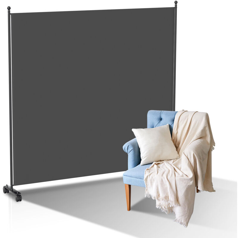 Paravent Séparation Pliable avec roulettes Cadre en Métal Idéal pour Salon Bureau Hôpital 1 Panneaux Anthracite 187x181 cm - Hengda