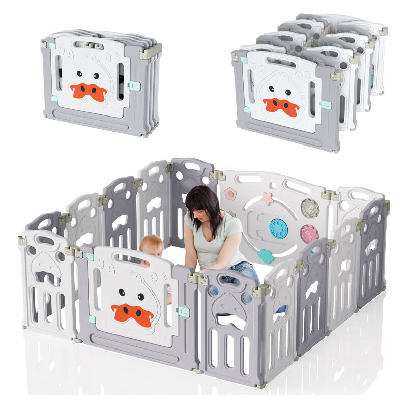 Parc Bébé Barrière de Sécurité Portail Parc 14 Panneaux Parc Bébé en Plastique Ecologiques Grille de Protection en Plastique Porte - Hengda