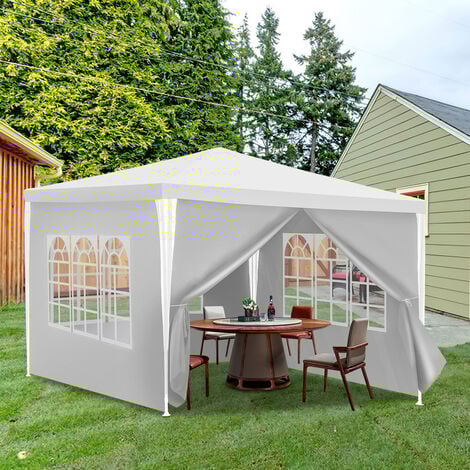 Hengda Pavillons 3x3m Gartenpavillon mit 4 Seitenteile weiß Partyzelt für Camping Hochzeit und Festival