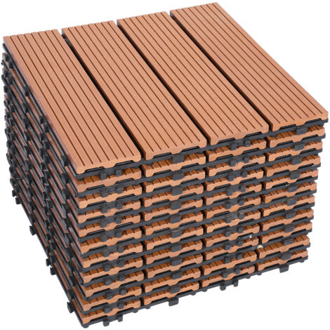 Hengda Piastrella per terrazza Piastrelle in legno composito WPC 30 x 30 cm Piastrelle a clip per giardino esterno 110x giallo-marrone