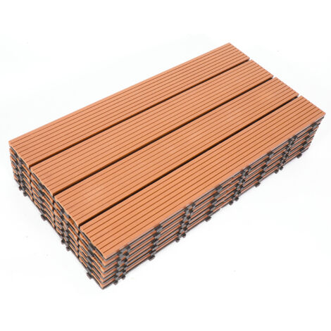 Hengda Piastrella per terrazza Piastrelle in legno composito WPC 60 x 30 cm Piastrelle a clip per giardino esterno 30x giallo-marrone