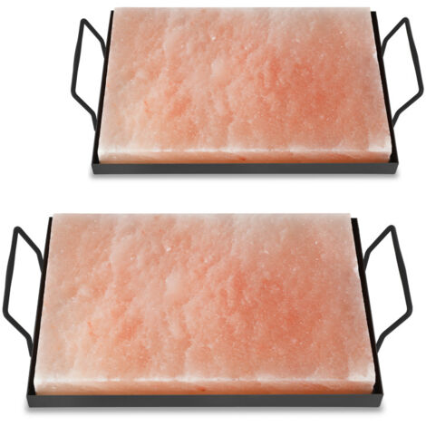 Hengda Piedra de sal con soporte Piedra de sal para barbacoa XL BBQ Set 30x20x3cm Plato de sal para comidas 2X