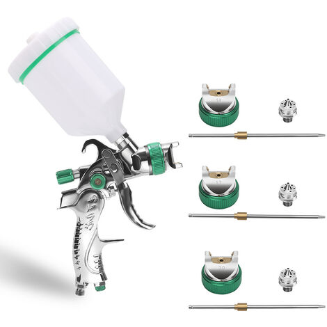 Hengda Pistolet à Peinture HVLP 0,8 mm 600ml Système de pulvérisation de peinture Pistolet de pulvérisation Pistolet à air comprimé 1.4MM/1.7MM/2.0MM 3 buses de taille- Vert - Vert