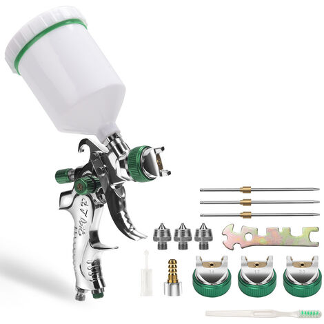 Hengda Pistolet à Peinture HVLP Buses Hengda Pistolet à Peinture à godet gravité Acier inoxydable 1.4MM/1.7MM/2.0MM 3 buses de taille- Vert - Vert