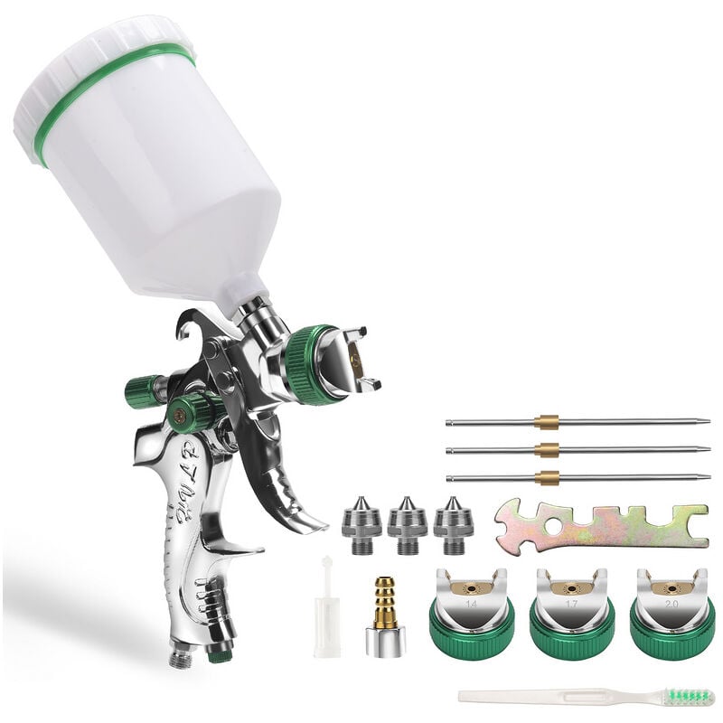Hengda - Pistolet à Peinture hvlp Buses Pistolet à Peinture à godet gravité Acier inoxydable 1.4MM/1.7MM/2.0MM 3 buses de taille- Vert