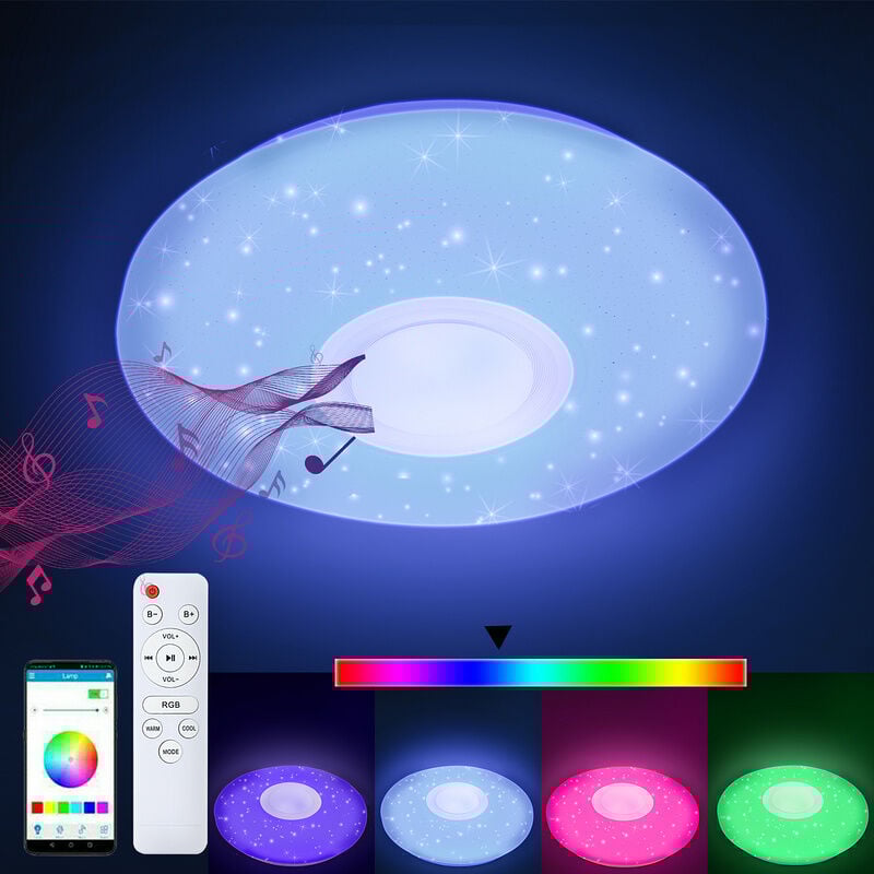 Plafonnier led 36W Télécommande ciel étoilé plafonnier bluetooth musique