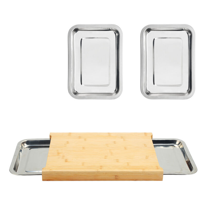 Planche à découper en bambou avec bac de récupération,avec 2x bac de récupération,Planche à découper en bambou,41 x 30 x 5 cm - Kaki - Hengda