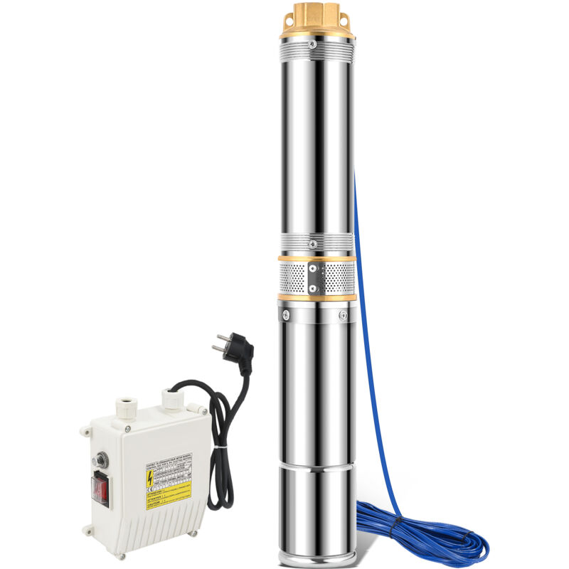 Pompe de puits 370W Pompe submersible à eau de puits 5 turbines et capacité de pompage d'eau propre jusqu'à 4000L/h hauteur maximale de la pompe 34m