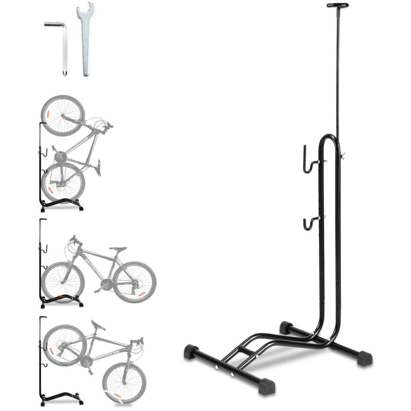 Image of Hengda - Portabiciclette a pavimento per 1 bici. portabici da giardino o garage regolabile nero