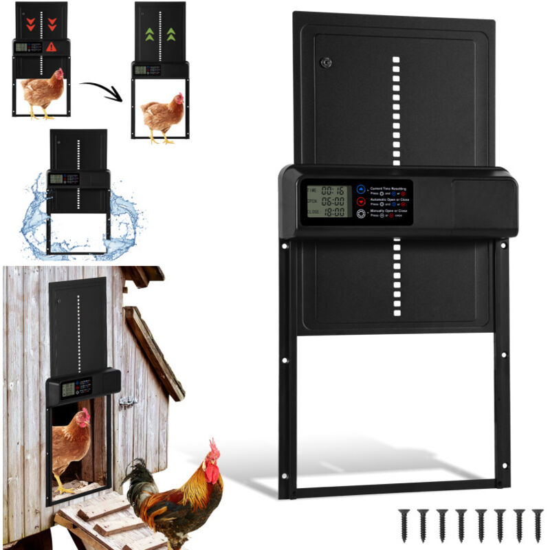 Porte automatique poulailler avec minuterie anti-pincement, alliage d'aluminium, IPX4 étanche, led - Hengda