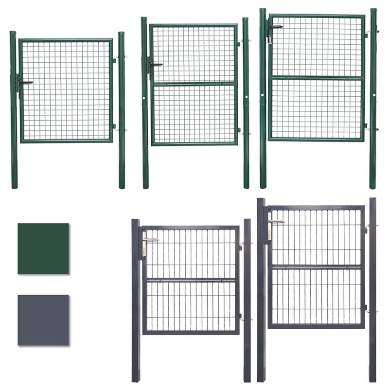 Einfeben Porte de jardin 100x100 cm Tube rond Vert clôture porte porte cour porte clôture en métal galvanisé