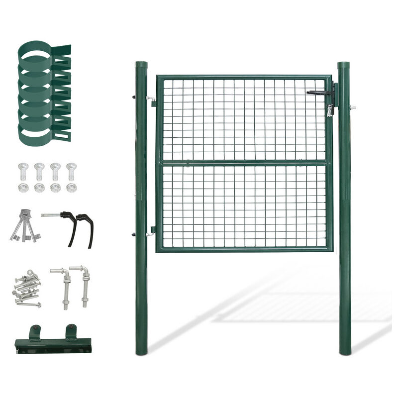 Portillon de jardin Clôture avec serrure et poignée portail en Acier Galvanisé Revêtement en poudre Vert Poteau rond 100x100cm - Hengda