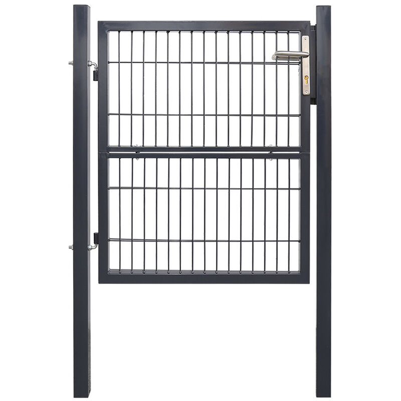 Portillon de jardin 120 x 100 cm avec serrure maille métallique - Gris - Hengda