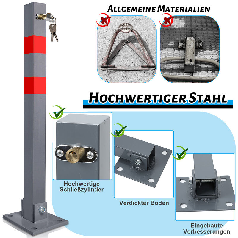 Image of Post di parcheggio pieghevoli angolari 65 cm con strisce di avvertimento rossa e 3 tasti realizzati in acciaio barriere per barriere per barriere