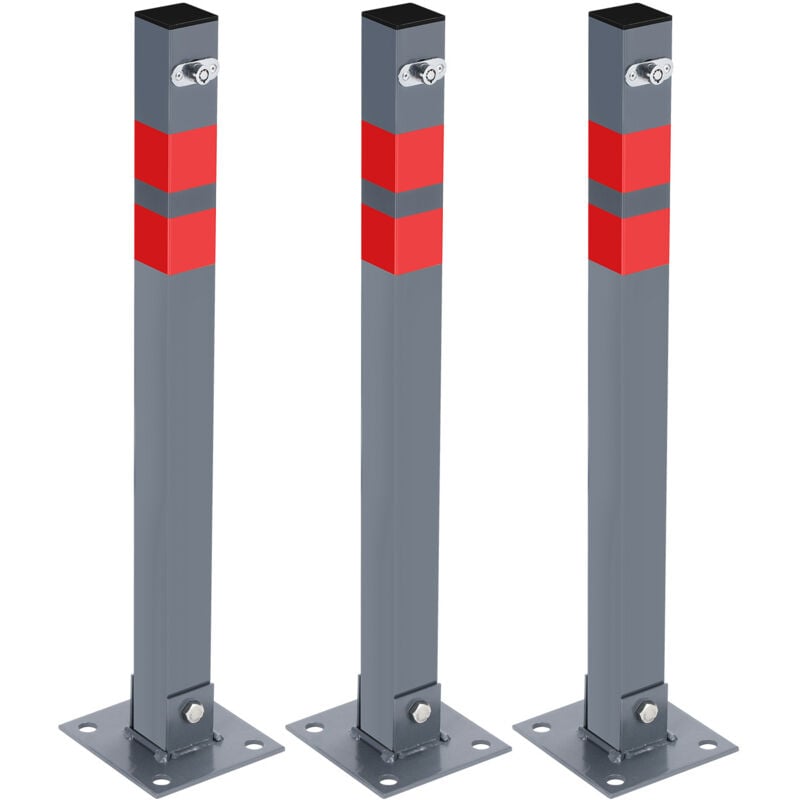 Poteau de Parking 3x Poteau de délimitation 65cm Barrière de parking Rabattable Bollard à bétonner Poteau de barrage